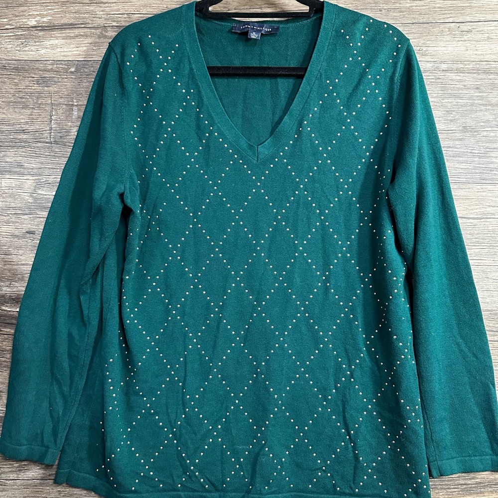 Tommy Hilfiger Green V-Neck Blouse